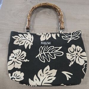 Vintage Kulo'ko Black and Cream Floral Women's Bag